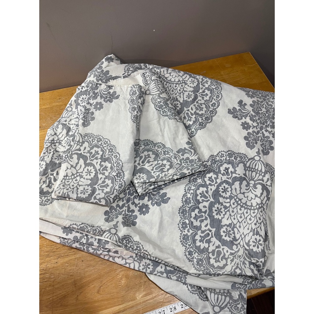 Pottery Barn King Duvet Cover 2 Euro Shams Gray White Damask Medallion Cotton